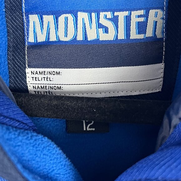 Monster Kids Parka Jacket Size 12 Blue Full Zip Hooded Pockets Lined Insulated - Picture 5 of 9